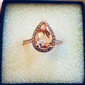 Elegant Rose Golden Plated Champagne Teardrop Ring